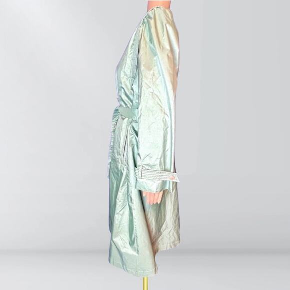 Vintage 1980s Fleetstreet Sage Green Ribbed Panel Futuristic Style Trench Coat - Picture 3 of 5